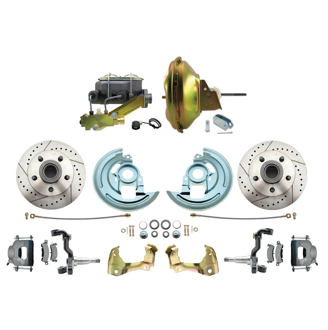 Hot Rod Chrome Gold Brake Calipers W/ Loaded Pads – Front Fit For GM A/F/X, Chevelle, Nova, Cadillac